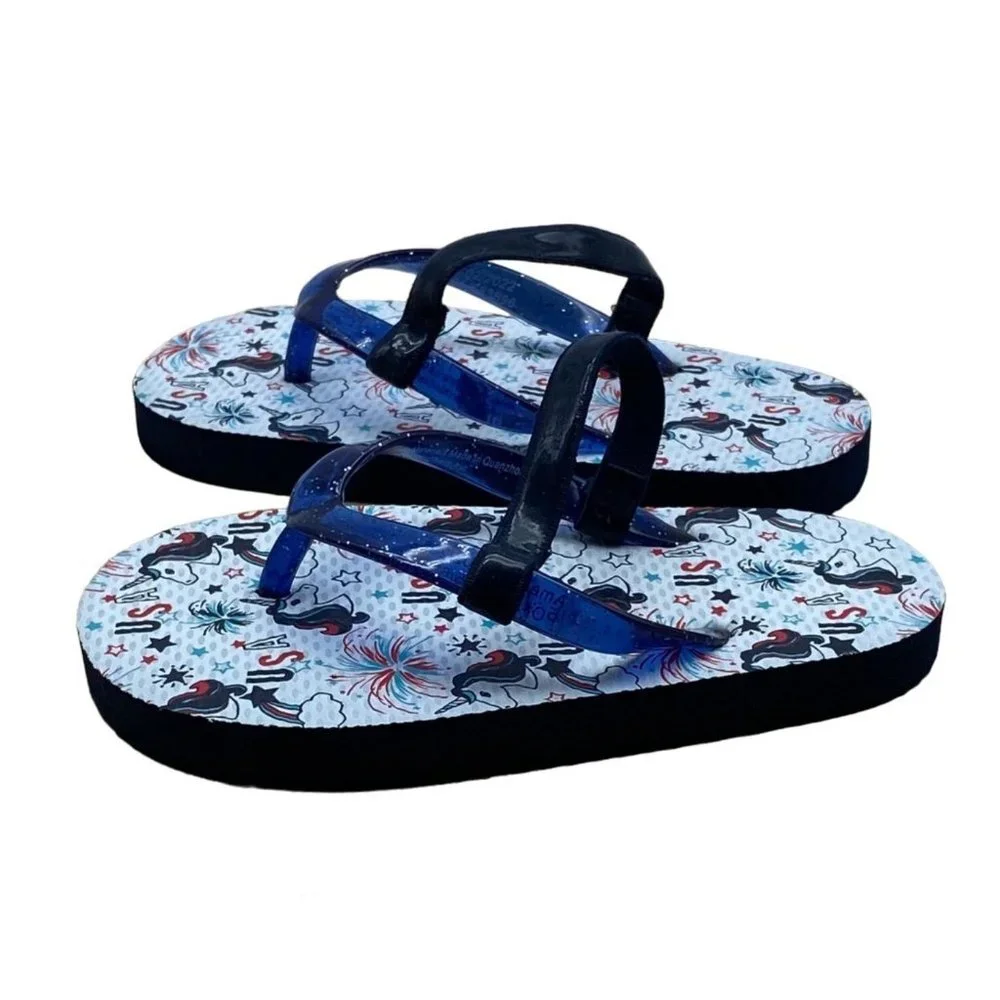Americana‎ Flip Flops Kid Size 8/9 Slingback USA Fireworks Patriotic Unicorn